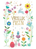 Paaskaart Vrolijk Pasen met bloemen